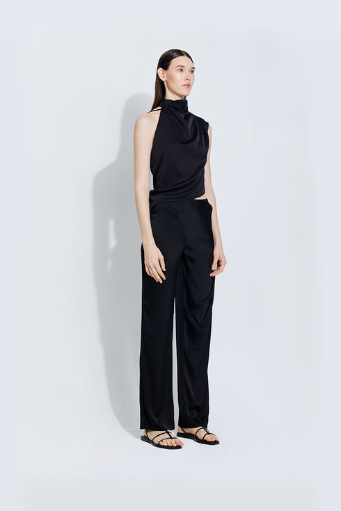 Gabrielle Satin Top in Black